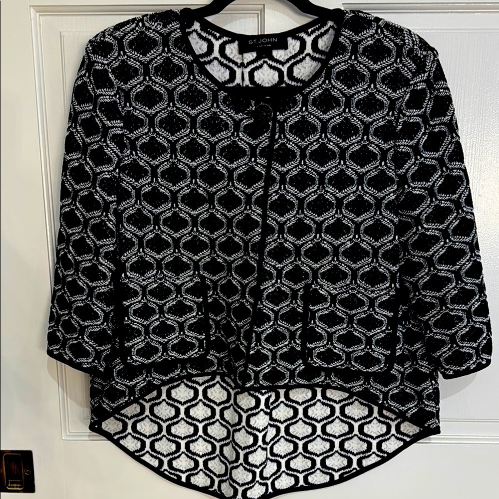 St. John Black and White Asymmetrical Boxy Blouse